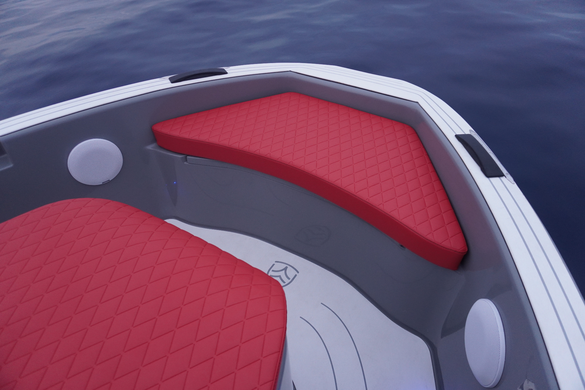 Bow sunbed. Generous space with premium upholstery to enjoy the Mediterranean sun.